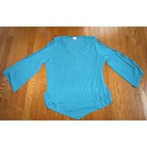 Avenue Blouse Top Blue Size 22/24 Laced Up Shoulder Cold Shoulder